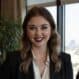 Elegant woman in a professional setting with large windows showcasing city views, ideal for showcasing corporate portraits or business profiles.